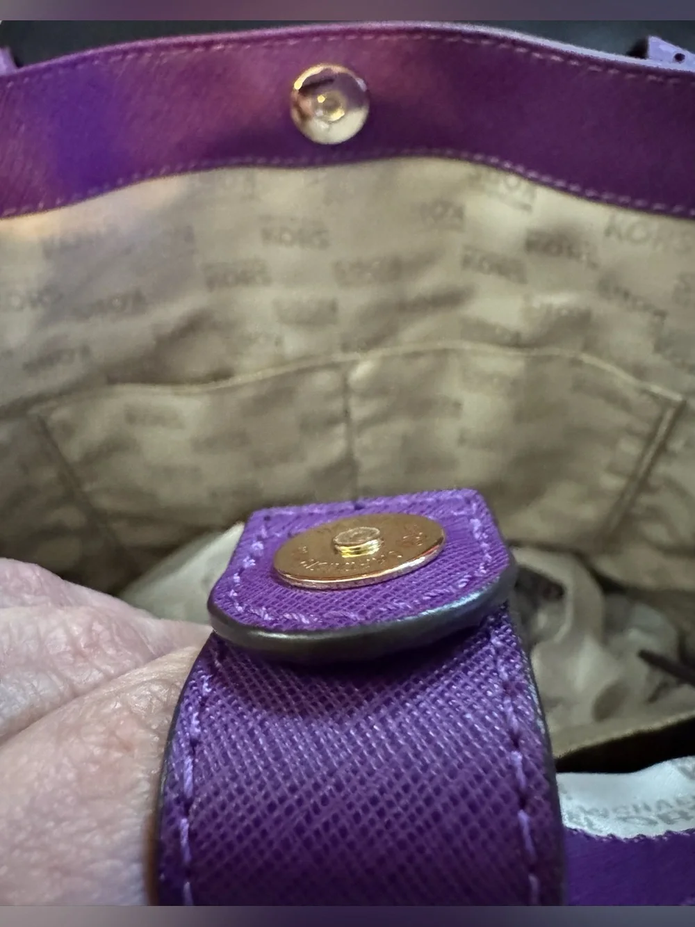 Michael Kors Purple Leather Tote with Gold MK Accent - Picture 7 of 10